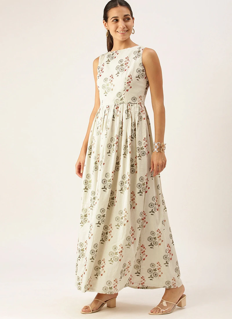 Cream Silk Cotton Ankle Length Dress After Six Wear 3 Cream Silk Cotton Ankle Length Dress After Six Wear - Image 3