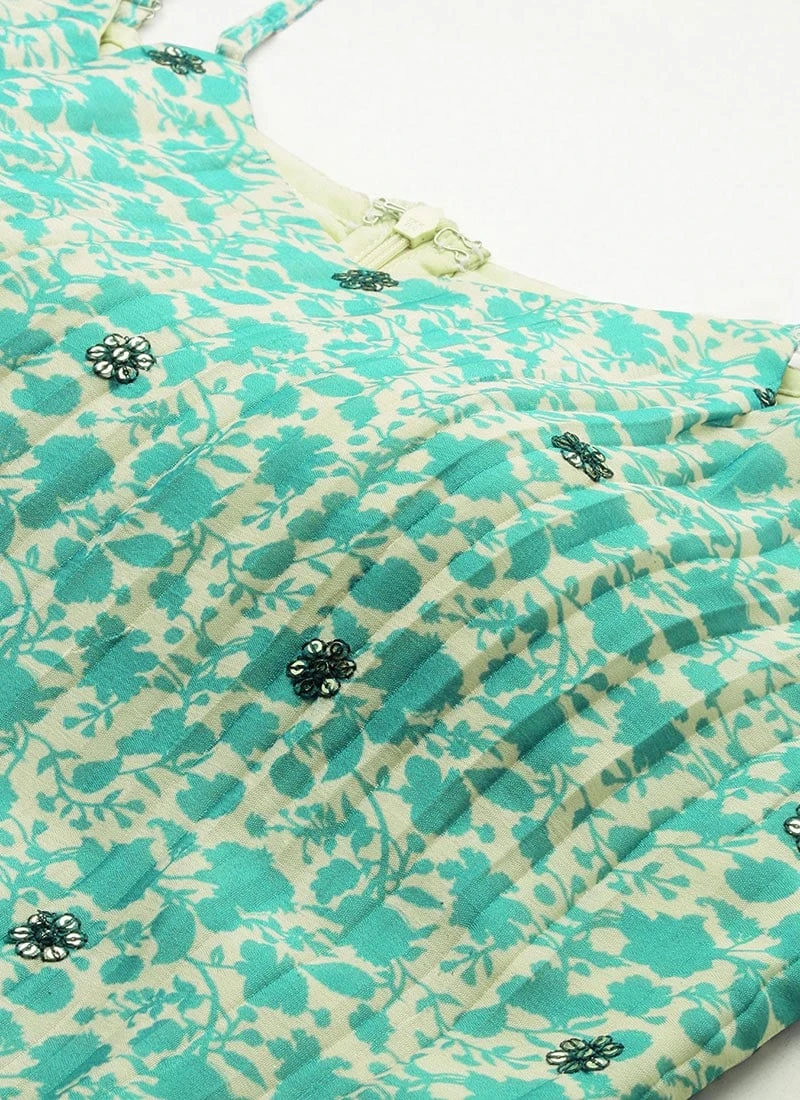 Bottom From Cream And Blue Chinon Printed Gharara Set After Six Wear 5 Bottom From Cream And Blue Chinon Printed Gharara Set After Six Wear - Image 5