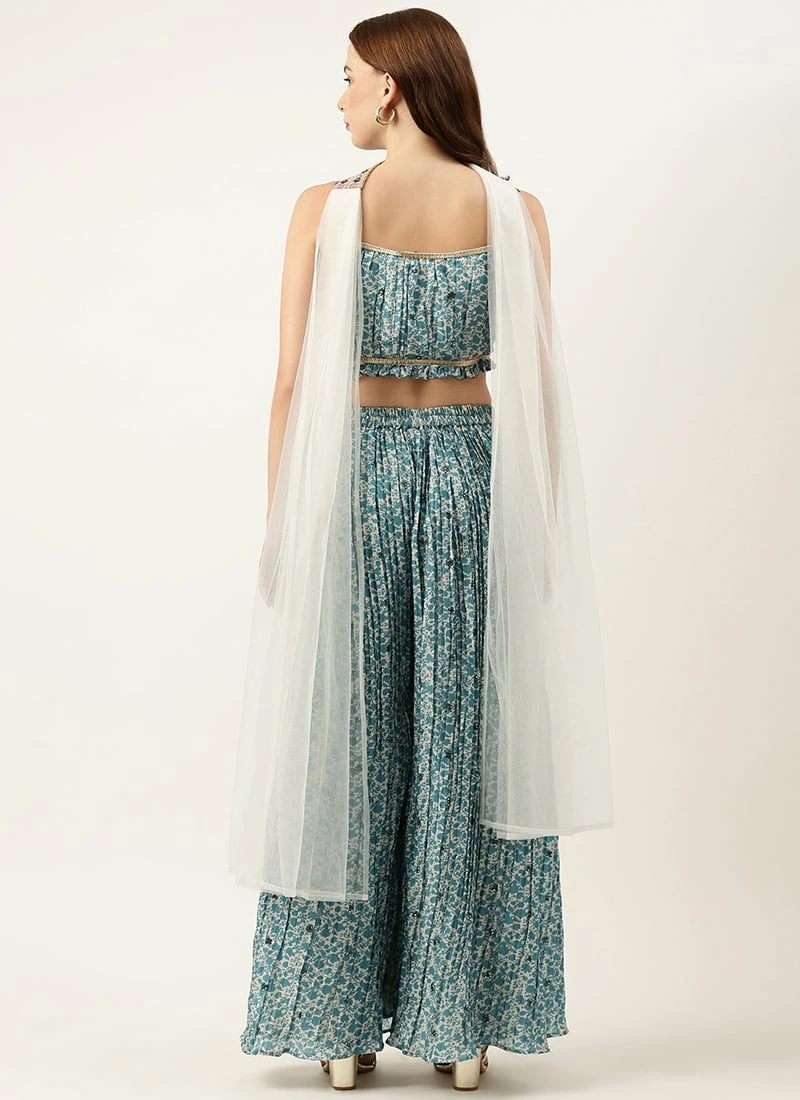 Dupatta From Cream And Blue Printed N Embroidered Set After Six Wear 4 Dupatta From Cream And Blue Printed N Embroidered Set After Six Wear - Image 4