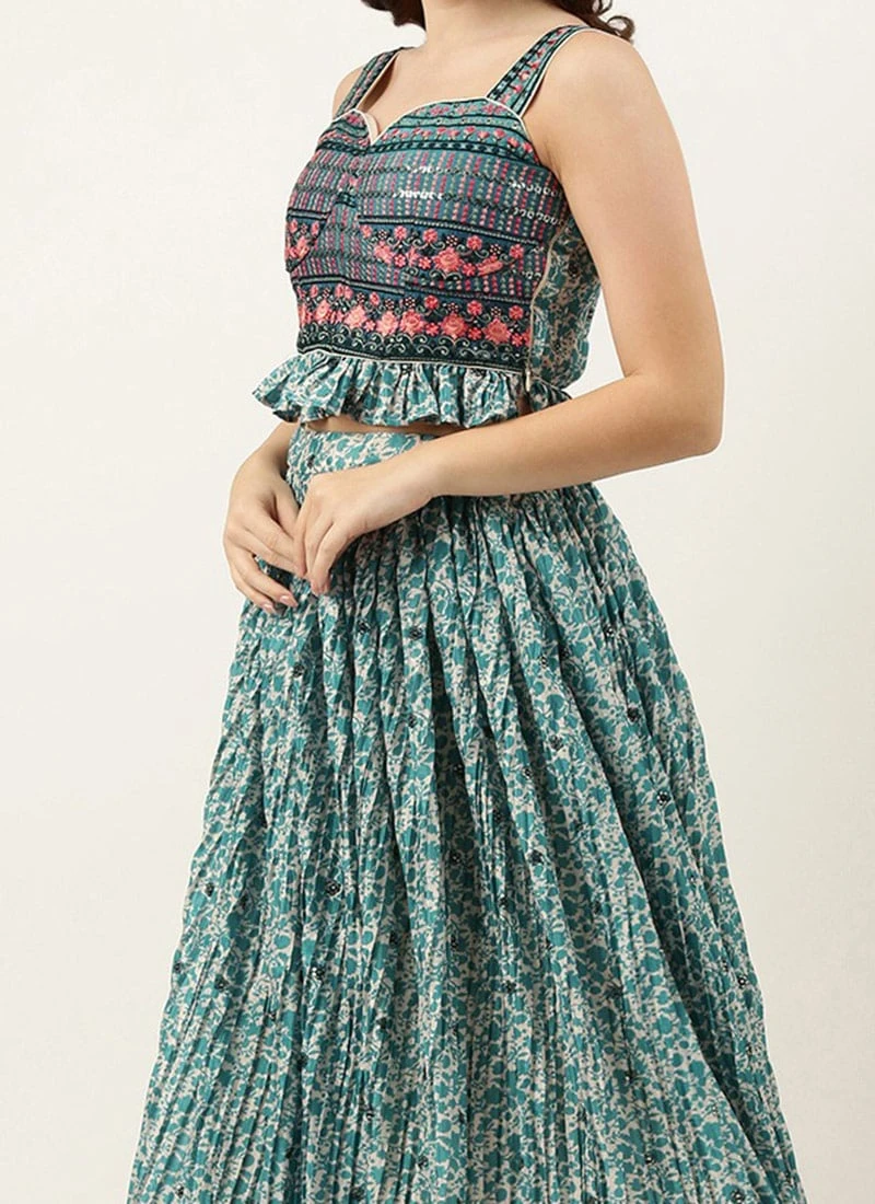 Skirt From Cream And Blue Printed N Embroidered Skirt Set After Six Wear 1 Skirt From Cream And Blue Printed N Embroidered Skirt Set After Six Wear