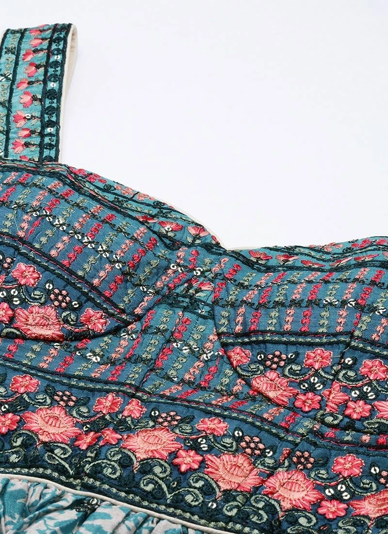 Skirt From Cream And Blue Printed N Embroidered Skirt Set After Six Wear 5 Skirt From Cream And Blue Printed N Embroidered Skirt Set After Six Wear - Image 5