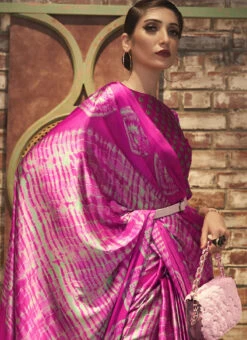 Crepe Satin Rani Pink Color Printed Work Saree Party Wear -Deals Chic Lehenga Store Crepe Satin Rani Pink Color Printed Work Saree SASLI193824614 b