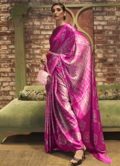 Crepe Satin Rani Pink Color Printed Work Saree Party Wear -Deals Chic Lehenga Store Crepe Satin Rani Pink Color Printed Work Saree SASLI193824614 u