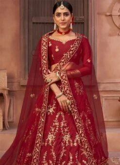 Crimson Red Net Embroidered N Stones Umbrella Lehenga Party Wear -Deals Chic Lehenga Store Crimson Red Net Embroidered N Stones Umbrella Lehenga GHSWE1305 b