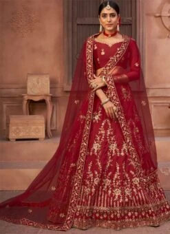 Crimson Red Net Embroidered N Stones Umbrella Lehenga Party Wear -Deals Chic Lehenga Store Crimson Red Net Embroidered N Stones Umbrella Lehenga GHSWE1305 u