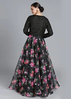 Black Digital Printed Gown With Jacket Party Wear -Deals Chic Lehenga Store Custom Made Black Digital Printed Gown with Jacket IWBS1809086 b