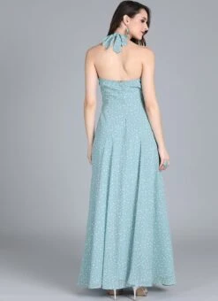 Blue Halter Neck Georgette Gown After Six Wear -Deals Chic Lehenga Store Custom Made Blue Halter Neck Georgette Gown IWBS01908551RTW b