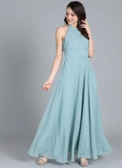 Blue Halter Neck Georgette Gown After Six Wear -Deals Chic Lehenga Store Custom Made Blue Halter Neck Georgette Gown IWBS01908551RTW u