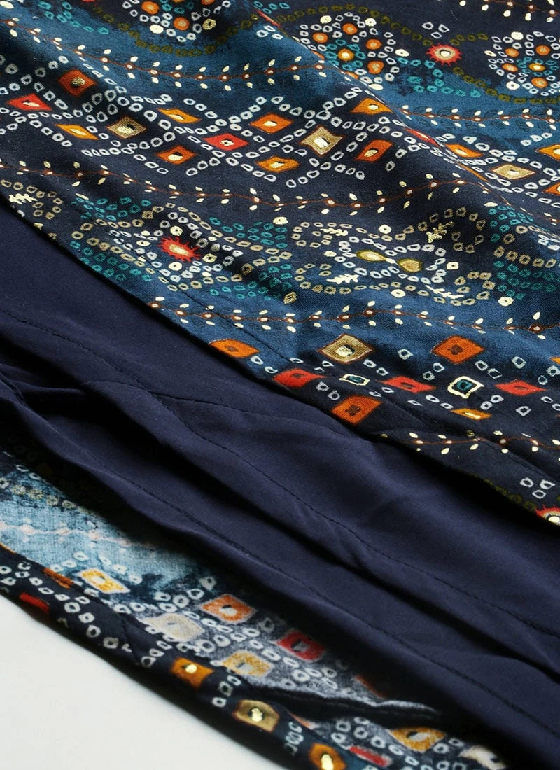 Dark Blue Printed Angarkha Gown Festive Wear 8 Dark Blue Printed Angarkha Gown Festive Wear - Image 8