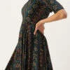 Dark Blue Printed Handkerchief Style Dress Festive Wear