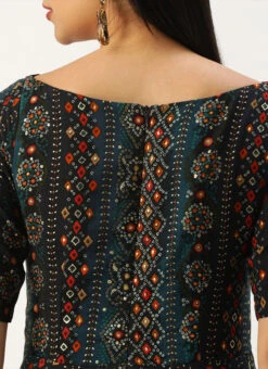 Dark Blue Printed Handkerchief Style Dress Festive Wear -Deals Chic Lehenga Store Dark Blue Printed Handkerchief Style Dress DRBS02110944 rrc3