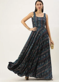 Dark Blue Printed Strap Neck Dress After Six Wear 6 Dark Blue Printed Strap Neck Dress After Six Wear -Deals Chic Lehenga Store Dark Blue Printed Strap Neck Dress DRBS02109708 u