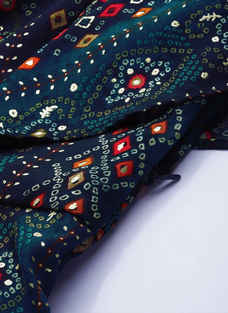 Dark Blue Printed Viscose Dress After Six Wear 6 Dark Blue Printed Viscose Dress After Six Wear - Image 6