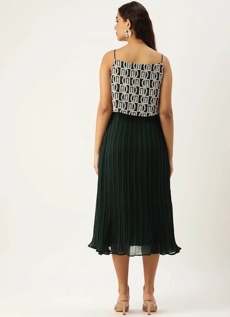 Dark Green Embroidered Georgette Dress After Six Wear 4 Dark Green Embroidered Georgette Dress After Six Wear - Image 4