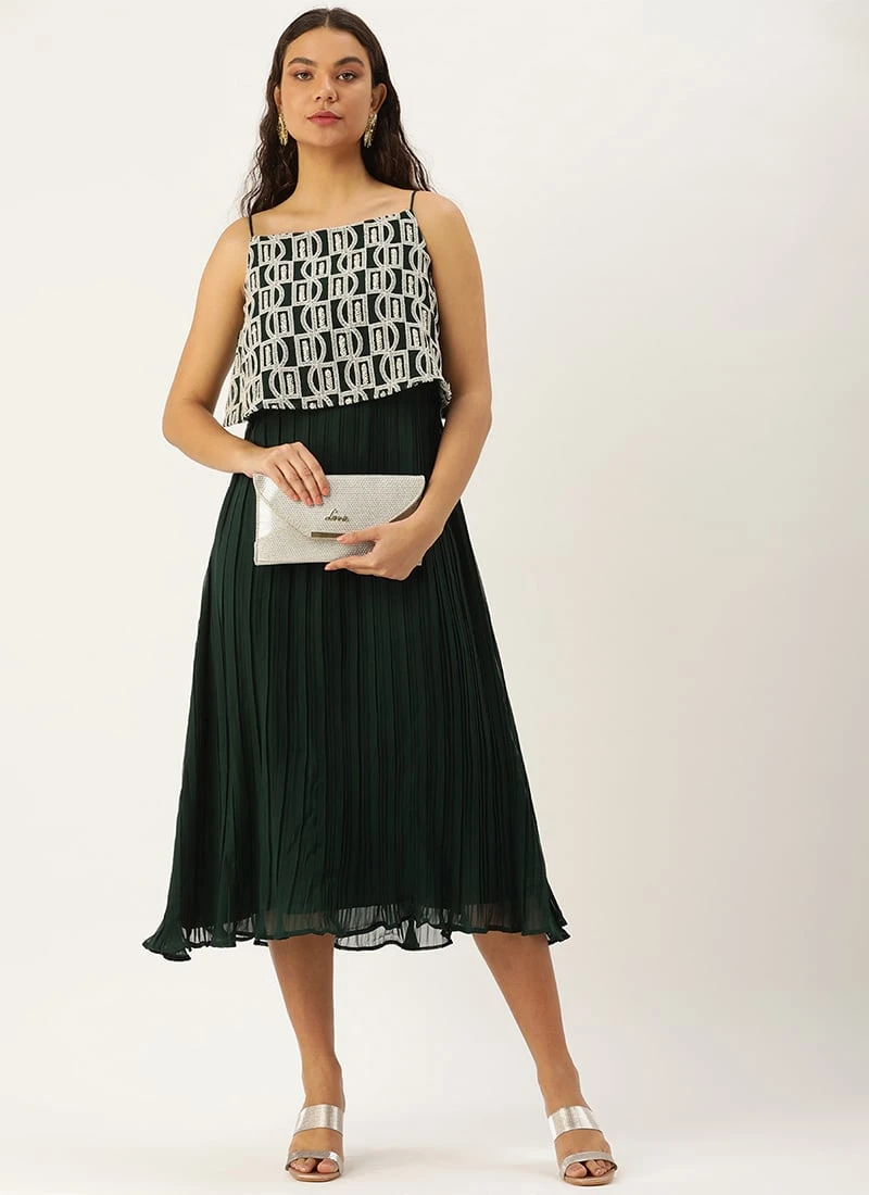 Dark Green Embroidered Georgette Dress After Six Wear 3 Dark Green Embroidered Georgette Dress After Six Wear - Image 3