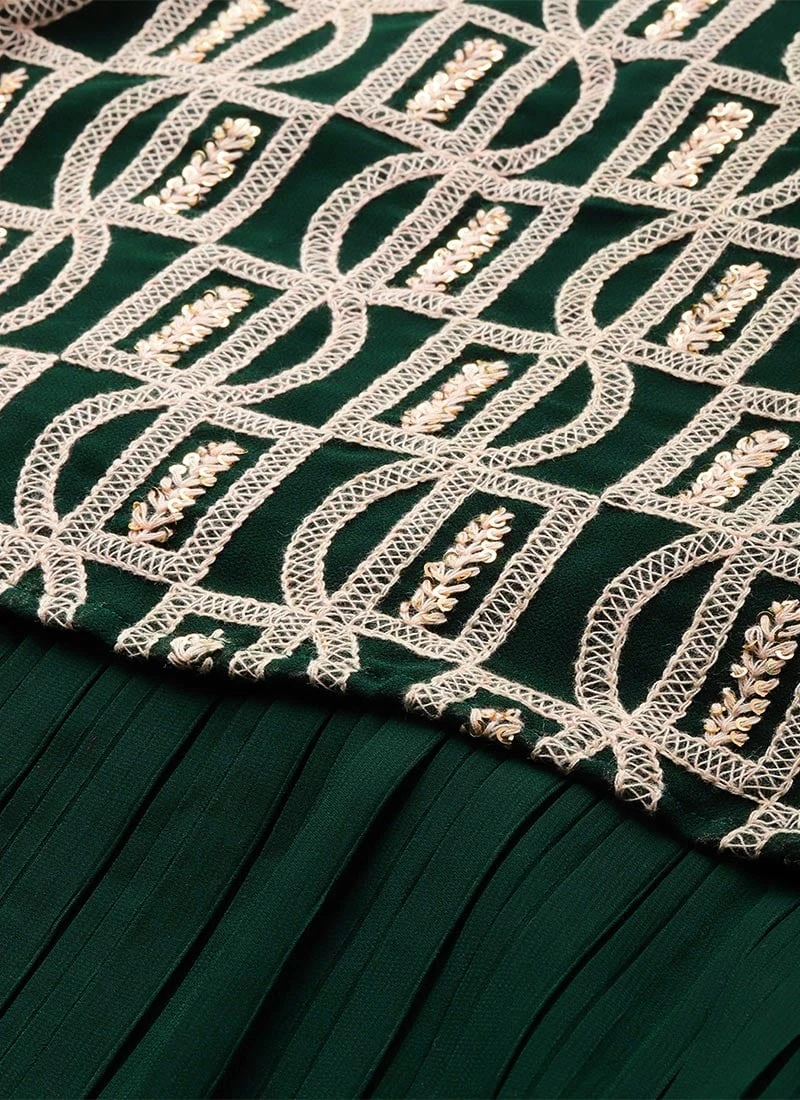Dark Green Embroidered Georgette Dress Festive Wear After Six Wear 5 Dark Green Embroidered Georgette Dress Festive Wear After Six Wear - Image 5