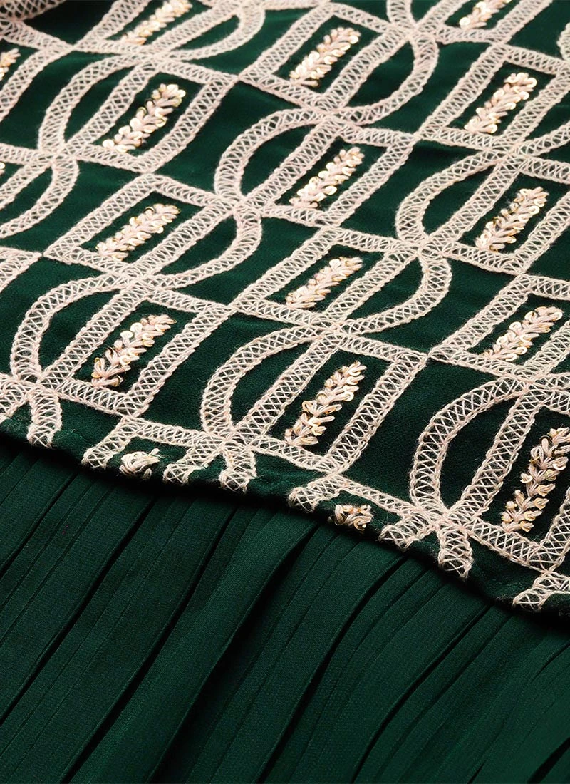 Dark Green Embroidered Georgette Dress After Six Wear 5 Dark Green Embroidered Georgette Dress After Six Wear - Image 5