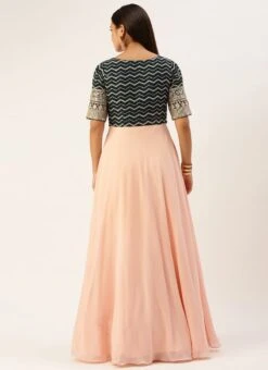 Dark Green Georgette Embroidered N Peach Gown Festive Wear -Deals Chic Lehenga Store Dark Green Georgette Embroidered N Peach Gown IWBS02301763 b