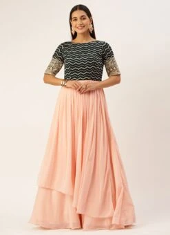 Dark Green Georgette Embroidered N Peach Gown Festive Wear -Deals Chic Lehenga Store Dark Green Georgette Embroidered N Peach Gown IWBS02301763 u
