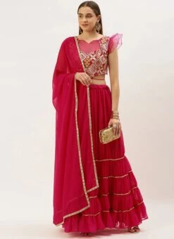 Dark Pink Embroidered Georgette Lehenga Festive Wear -Deals Chic Lehenga Store Dark Pink Embroidered Georgette Lehenga GHBS02211043 u