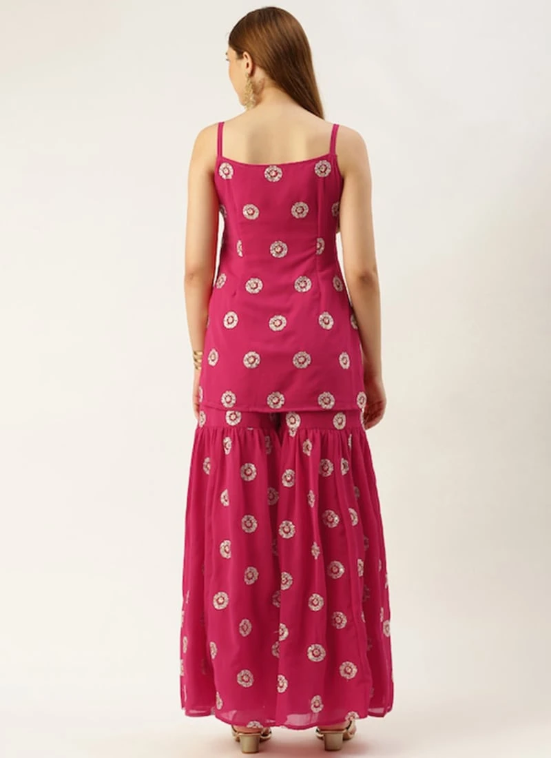 Top From Dark Pink Georgette Embroidered Gharara Set After Six Wear 4 Top From Dark Pink Georgette Embroidered Gharara Set After Six Wear - Image 4