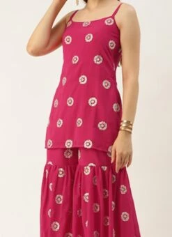 Top From Dark Pink Georgette Embroidered Gharara Set After Six Wear