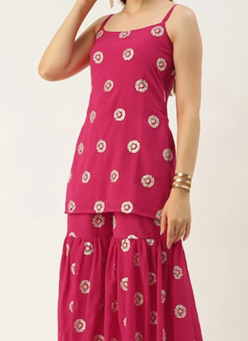 Top From Dark Pink Georgette Embroidered Gharara Set After Six Wear 1 Top From Dark Pink Georgette Embroidered Gharara Set After Six Wear
