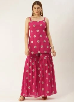 Bottom From Dark Pink Georgette Embroidered Gharara Set After Six Wear -Deals Chic Lehenga Store Dark Pink Georgette Embroidered Gharara Set IWBS02301145 u 1