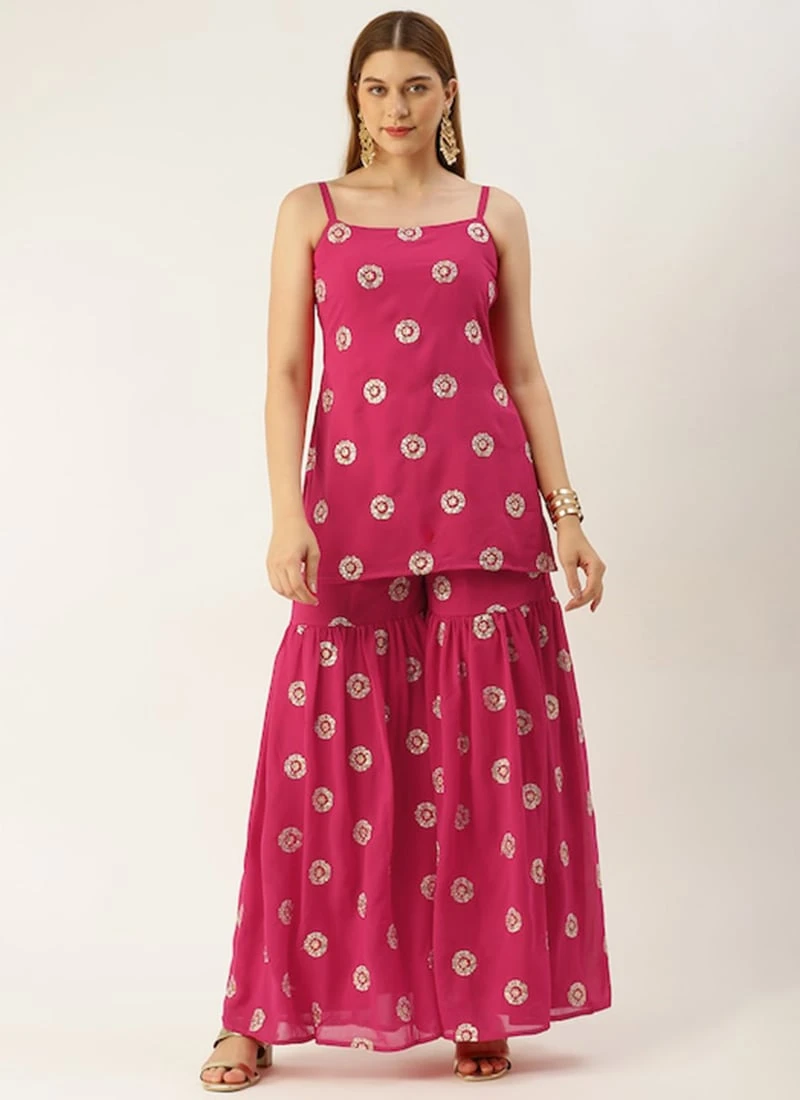 Top From Dark Pink Georgette Embroidered Gharara Set After Six Wear 3 Top From Dark Pink Georgette Embroidered Gharara Set After Six Wear - Image 3