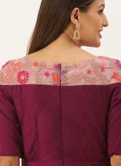 Dark Purple Boat Neck Embroidered Dress Wedding Wear 13 Dark Purple Boat Neck Embroidered Dress Wedding Wear -Deals Chic Lehenga Store Dark Purple Boat Neck Embroidered Dress DRBS02106430 rrc2