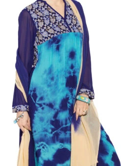 Deep Sky Blue N Dark Blue Asymmetrical Anarkali After Six Wear