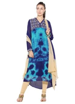 Deep Sky Blue N Dark Blue Asymmetrical Anarkali After Six Wear -Deals Chic Lehenga Store Deep Sky Blue N Dark Blue Asymmetrical Anarkali SLMNC1614 u