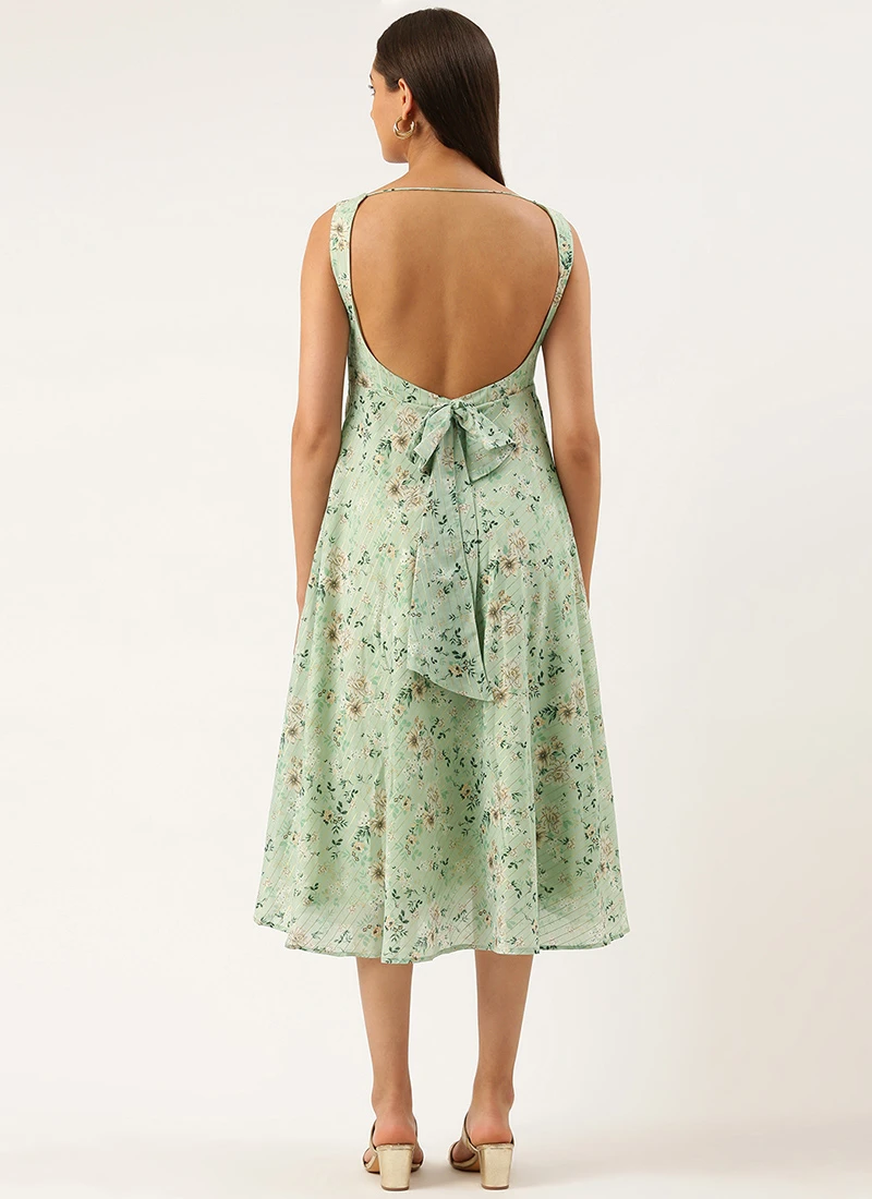 Digital Printed Green Muslin Maxi Dress Party Wear 4 Digital Printed Green Muslin Maxi Dress Party Wear - Image 4