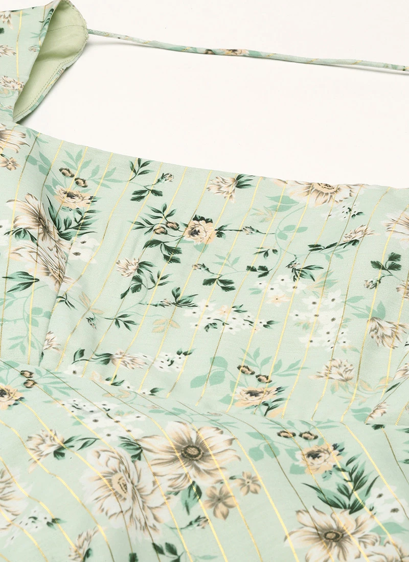 Digital Printed Green Muslin Maxi Dress Party Wear 5 Digital Printed Green Muslin Maxi Dress Party Wear - Image 5