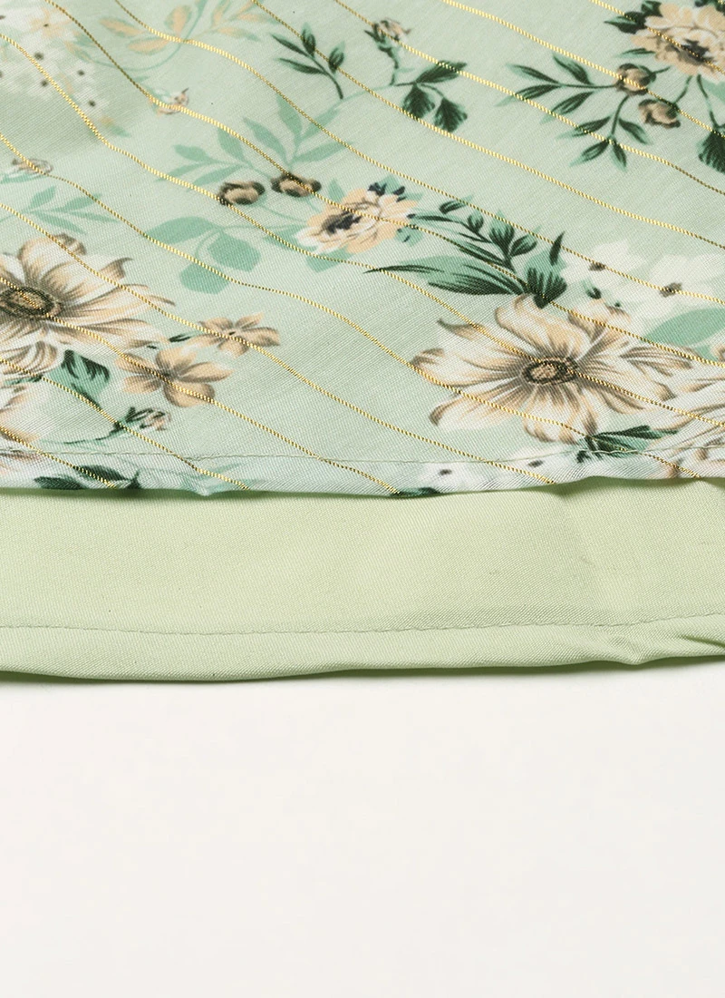 Digital Printed Green Muslin Maxi Dress Party Wear 7 Digital Printed Green Muslin Maxi Dress Party Wear - Image 7