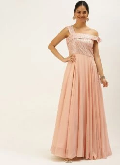 Dusty Pale Peach Embroidered Gown Party Wear -Deals Chic Lehenga Store Dusty Pale Peach Embroidered Gown IWBS02201258 u