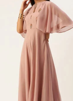 Dusty Pink Georgette Embroidered Dress Festive Wear