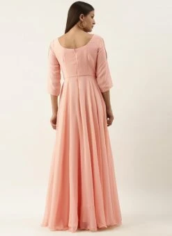 Embroidered Peach Georgette Gown Party Wear -Deals Chic Lehenga Store Embroidered Peach Georgette Gown IWBS02201275 b