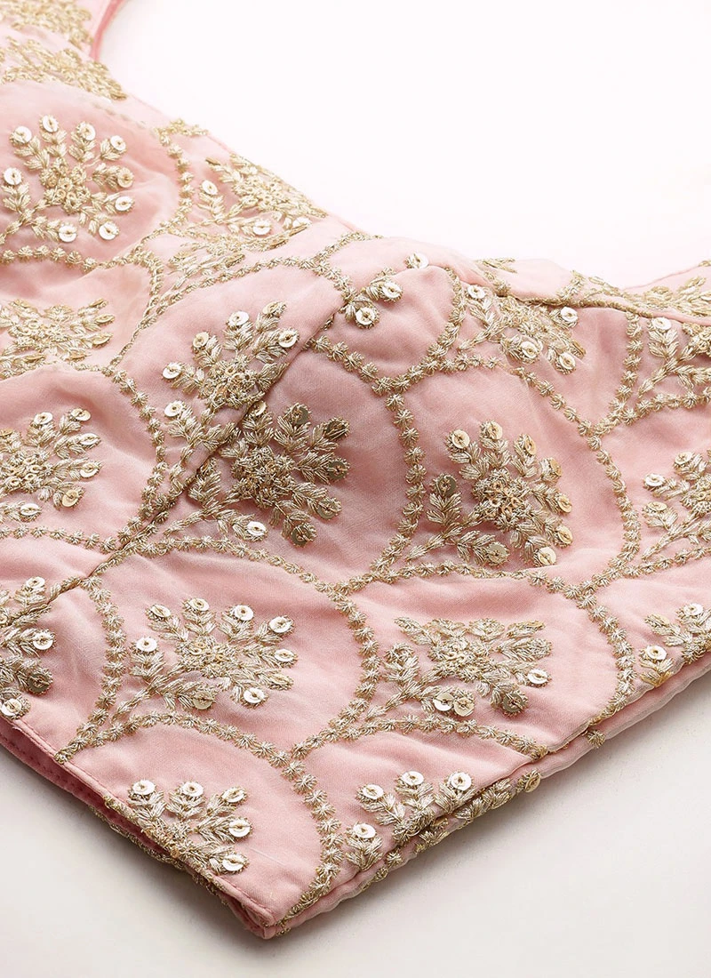 Embroidered Pink Organza Round Neck Style Blouse Party Wear 5 Embroidered Pink Organza Round Neck Style Blouse Party Wear - Image 5