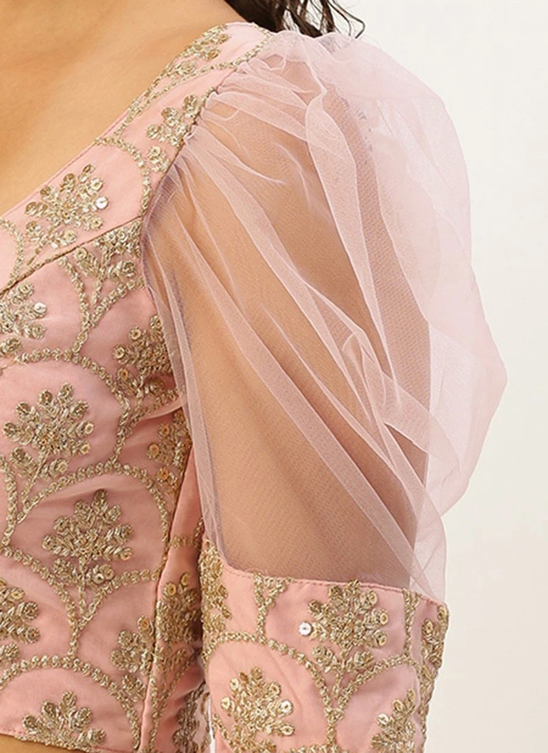 Embroidered Pink Organza Round Neck Style Blouse Party Wear 8 Embroidered Pink Organza Round Neck Style Blouse Party Wear - Image 8