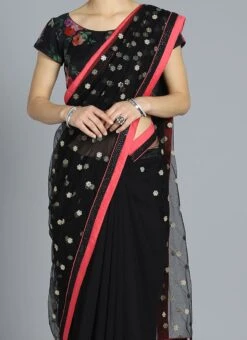 Ethnovog Black Half N Half Sari Party Wear