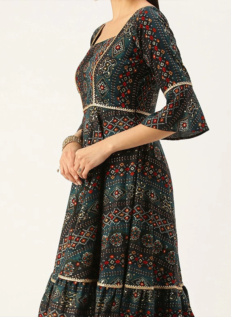 Fit N Flare Dark Blue Printed Dress Festive Wear After Six Wear 1 Fit N Flare Dark Blue Printed Dress Festive Wear After Six Wear