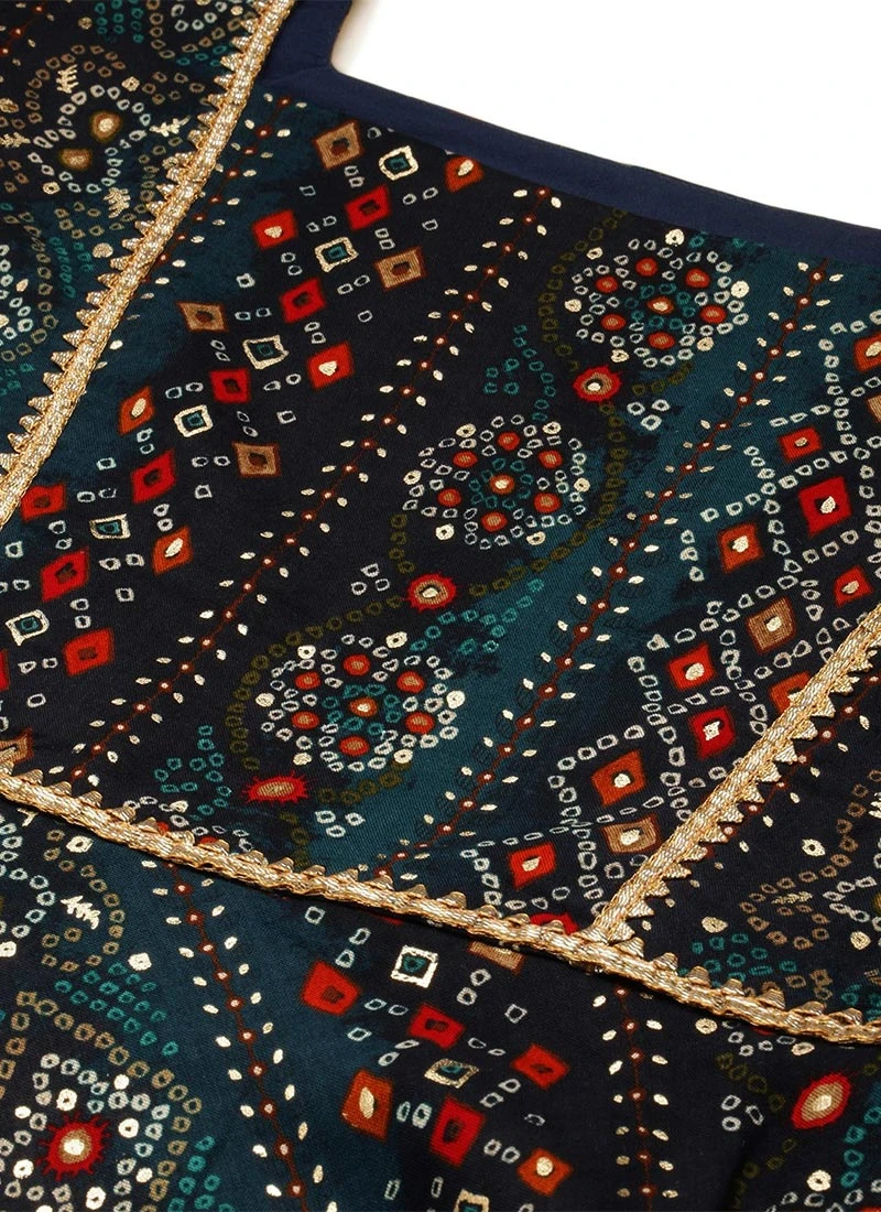 Fit N Flare Dark Blue Printed Dress Festive Wear After Six Wear 5 Fit N Flare Dark Blue Printed Dress Festive Wear After Six Wear - Image 5