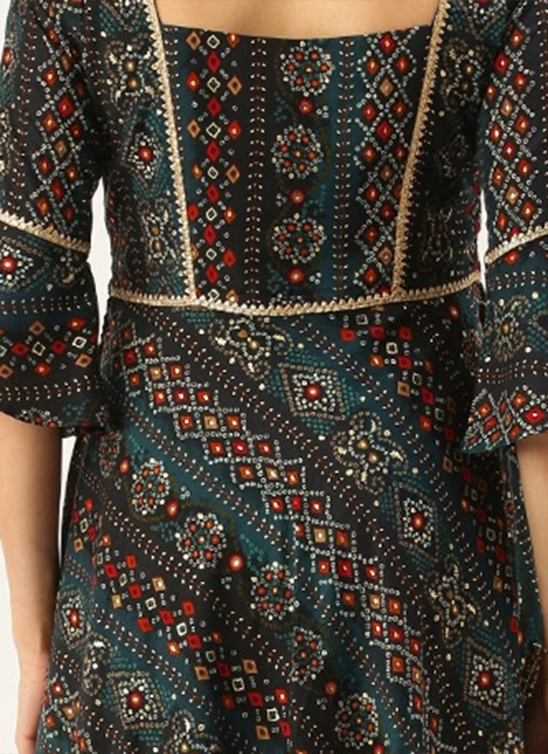 Fit N Flare Dark Blue Printed Dress Festive Wear After Six Wear 6 Fit N Flare Dark Blue Printed Dress Festive Wear After Six Wear - Image 6