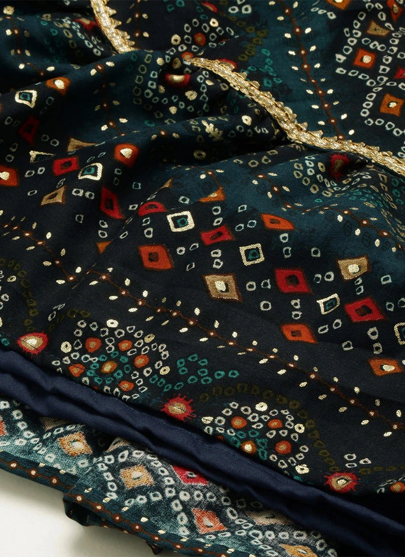 Fit N Flare Dark Blue Printed Dress Festive Wear After Six Wear 8 Fit N Flare Dark Blue Printed Dress Festive Wear After Six Wear - Image 8