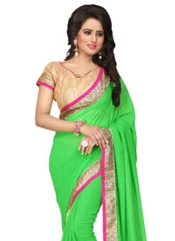 Georgette Green Border Saree After Six Wear -Deals Chic Lehenga Store Georgette Green Border Saree SASNFM4007 b