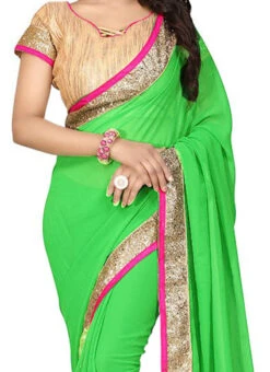 Georgette Green Border Saree After Six Wear