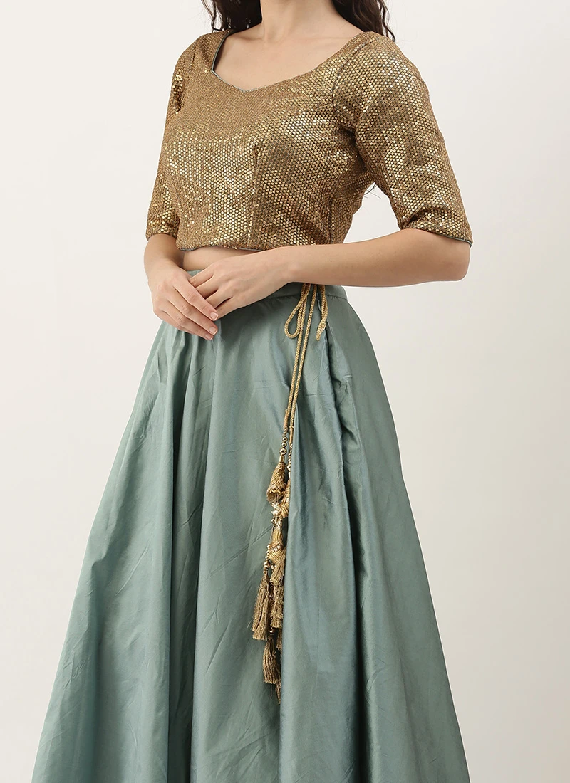 Gold Sequins Lehenga Choli Set Party Wear 1 Gold Sequins Lehenga Choli Set Party Wear