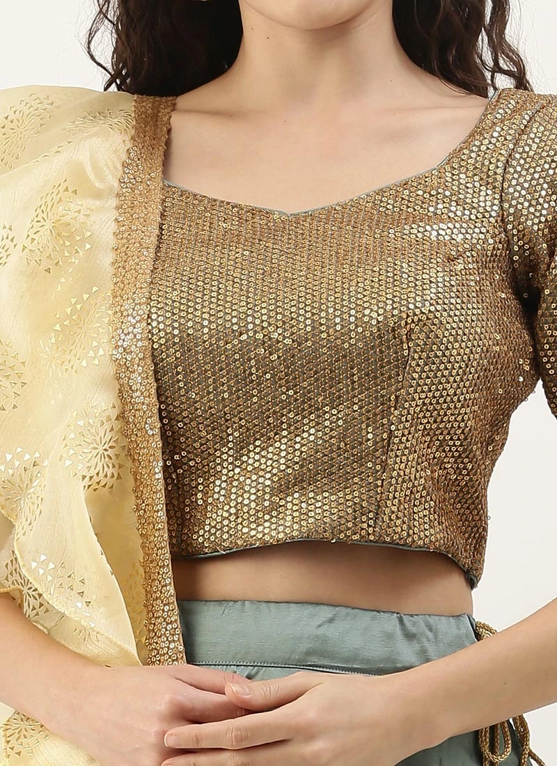Gold Sequins Lehenga Choli Set Party Wear 5 Gold Sequins Lehenga Choli Set Party Wear - Image 5