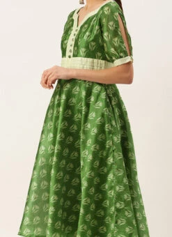 Green Art Silk Digital Printed Dress Festive Wear